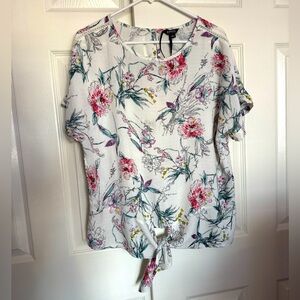 Buffalo David Bitton White Floral Tie-Front Blouse